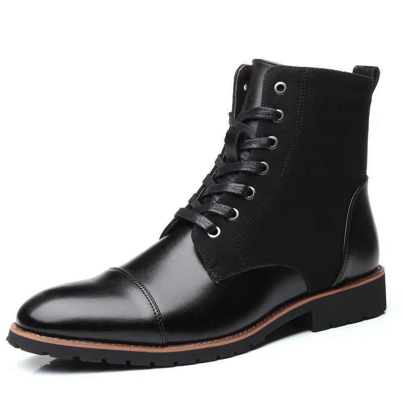 YBQJOO Men's British Ankle Boots – Wide Size PU Leather Zip Men's Ankle Boots Axl Black 47