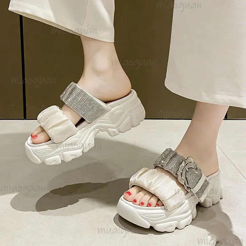 Women's Rhinestone Chunky High Heel Sandals – Open Toe 8CM High Heel Sandals Axl