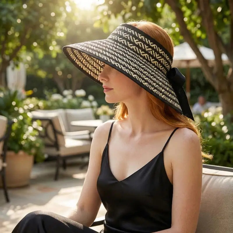 Women's Collapsible Straw Sun Visor Cap – Wide Brim UV Hat Straw Sun Visor Hat Axl