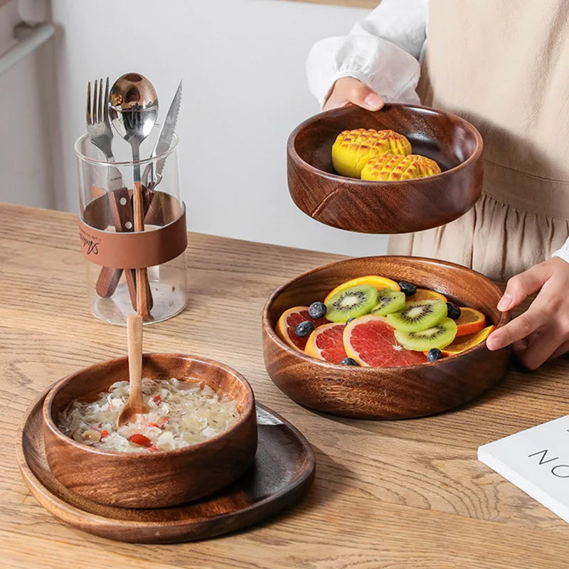 Solid Walnut Wood Bowl – Handcrafted Salad & Fruit Bowl Wooden Serving Bowl Axl
