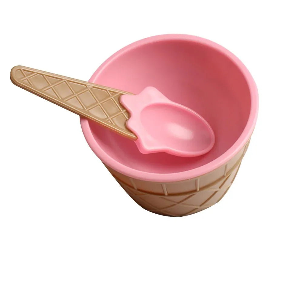 Kids Ice Cream Cone Bowl & Spoon Set – Fun Dessert Gift Dessert Bowl Set Axl Pink