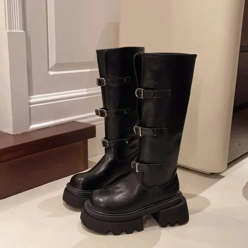 Women's Knee-High Knight Boots | British Style Thick Sole Knee-High Boots Axl