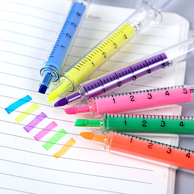6-Piece Kawaii Syringe Highlighter Pen Set – Multicolor Markers Highlighter Pen Set Axl