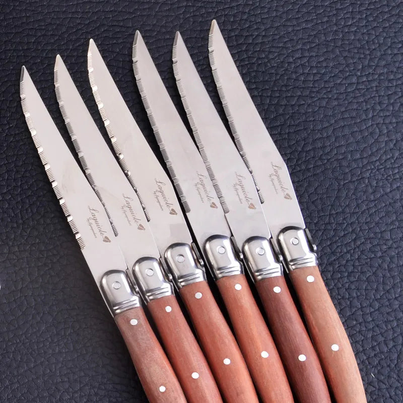 Laguiole-Style 6pc Steak Knife & Fork Set | Rosewood Handle Steak Knife Fork Set Axl