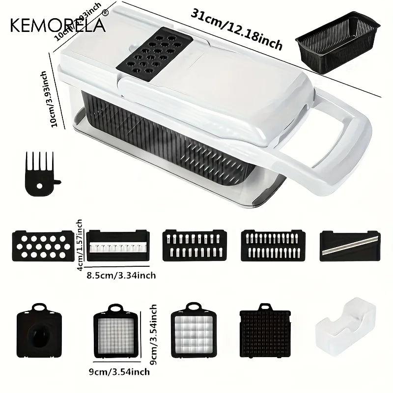 KEMORELA 22-in-1 Vegetable Cutter, Grater & Slicer with Container Vegetable Cutter Set Axl 15 in 1 Black White