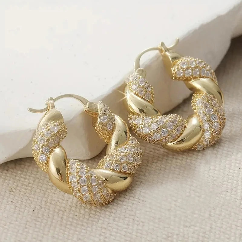 Huitan Twisty Hoop Earrings – Cubic Zirconia Women's Jewelry Hoop Earrings Axl