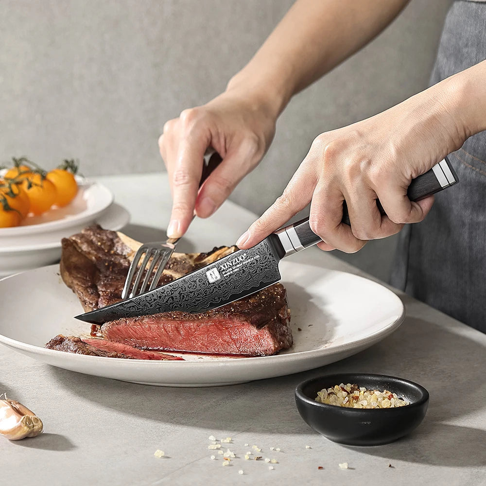 XINZUO 67-Layer Damascus Steel 5.3" Steak Knife | Ebony Handle Damascus Steak Knife Axl