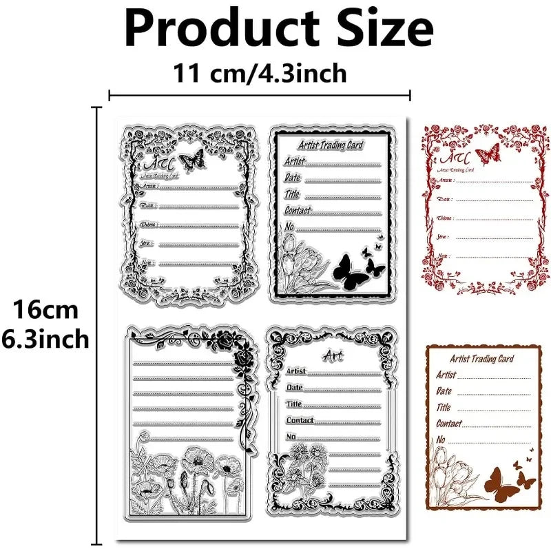 ATC Frames Clear Stamp – Vintage Butterfly & Flowers Journaling Clear Silicone Stamp Axl