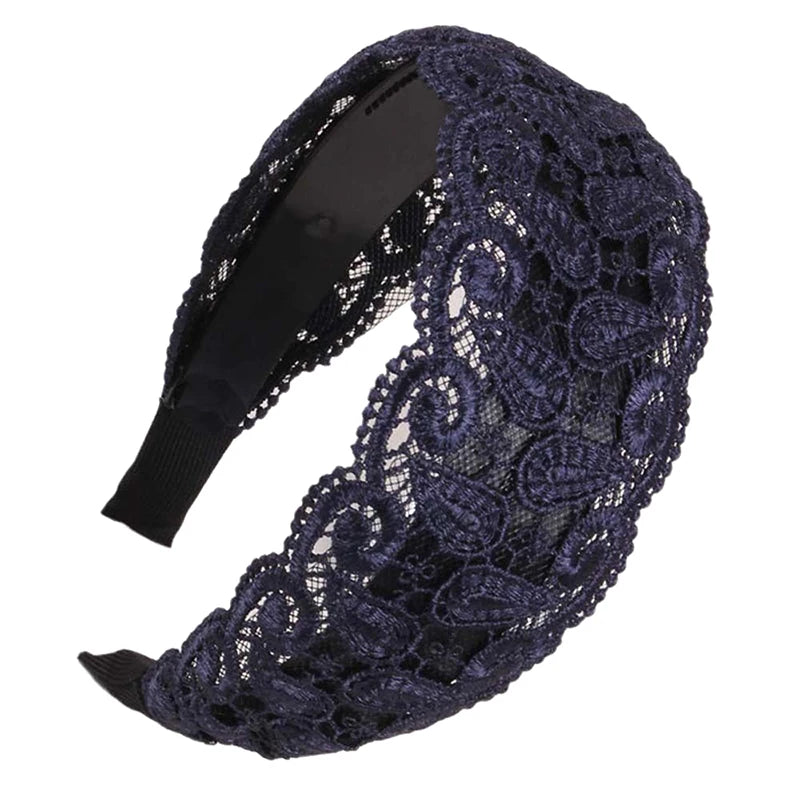 Korean Lace Flower Wide Headband – Non-Slip Vintage Hair Hoop Lace Flower Headband Axl
