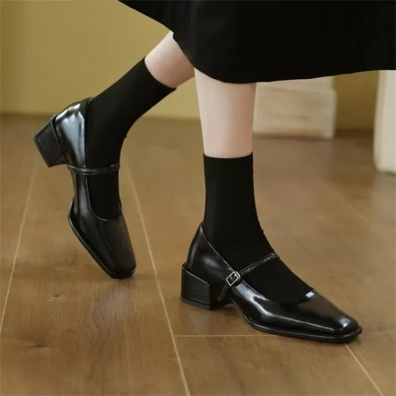 French Mary Jane Pumps – Square Toe Medium Heel Women's Shoes Women's Heeled Pumps Axl