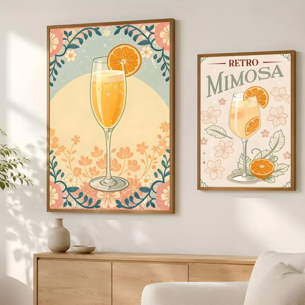 Cocktail Mimosa Self-Stick Wall Art Poster – Waterproof HD Wall Art Poster Axl