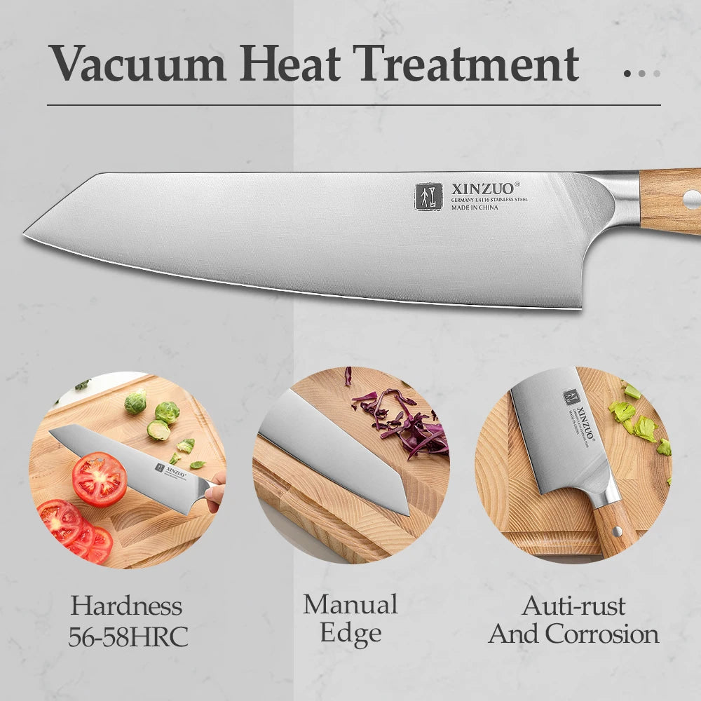 XINZUO 8.27" Bunka Chef Knife – German Steel & Olive Wood Chef Knife Axl