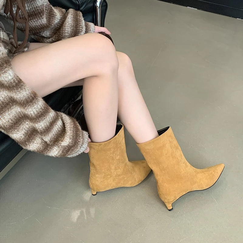 Women's Pointed Toe Stiletto Ankle Boots | Slip-On Suede Heels Stiletto Ankle Boots Axl