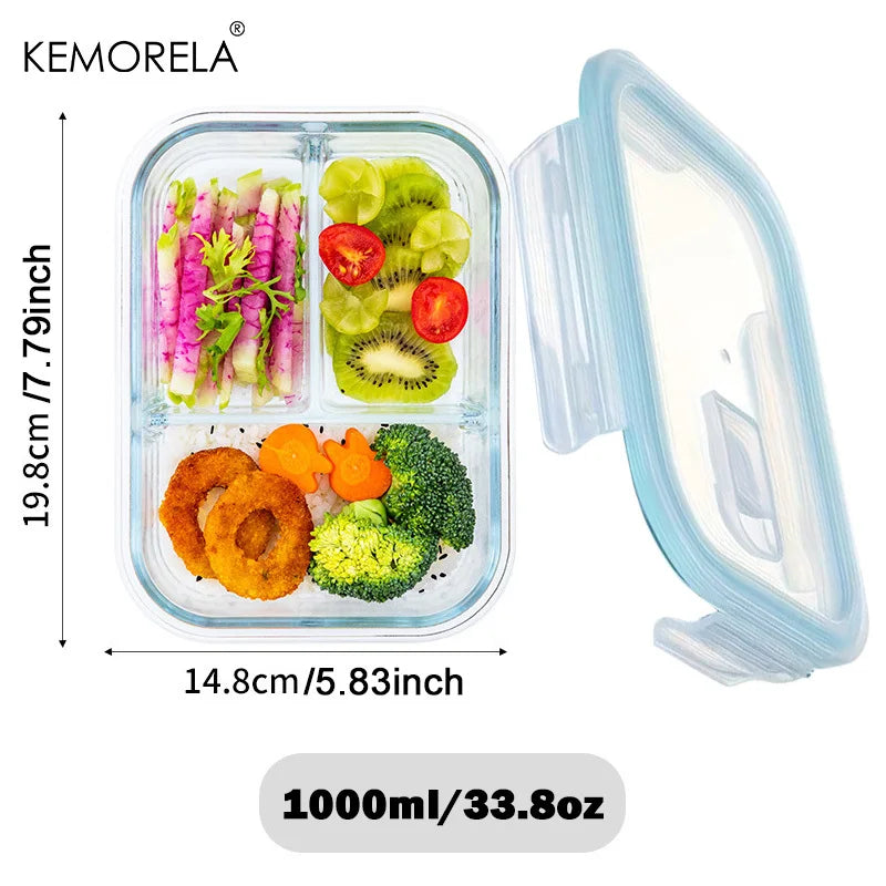 Glass Lunch Box 2/3 Compartment Airtight Lid | Fridge & Oven Safe Glass Food Container Axl C