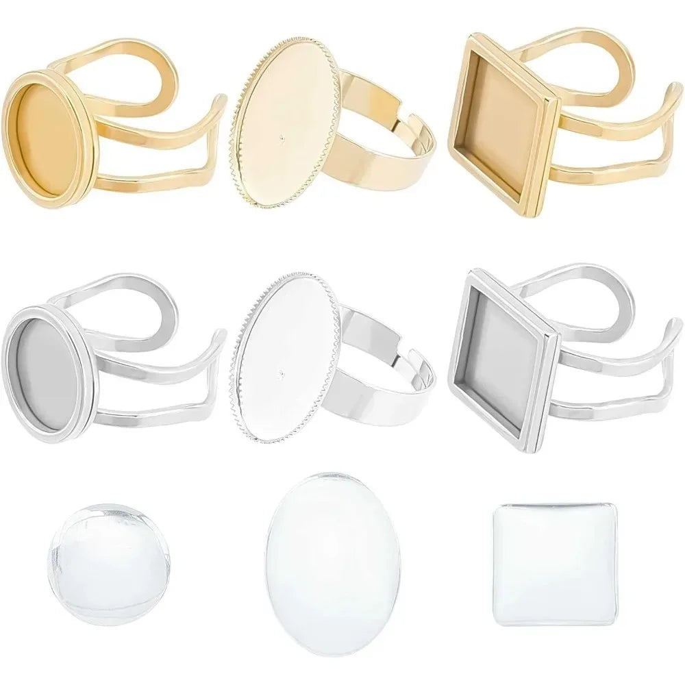 24Pcs Adjustable Ring Blanks & Bezel Tray DIY Jewelry Kit DIY Ring Making Kit Axl