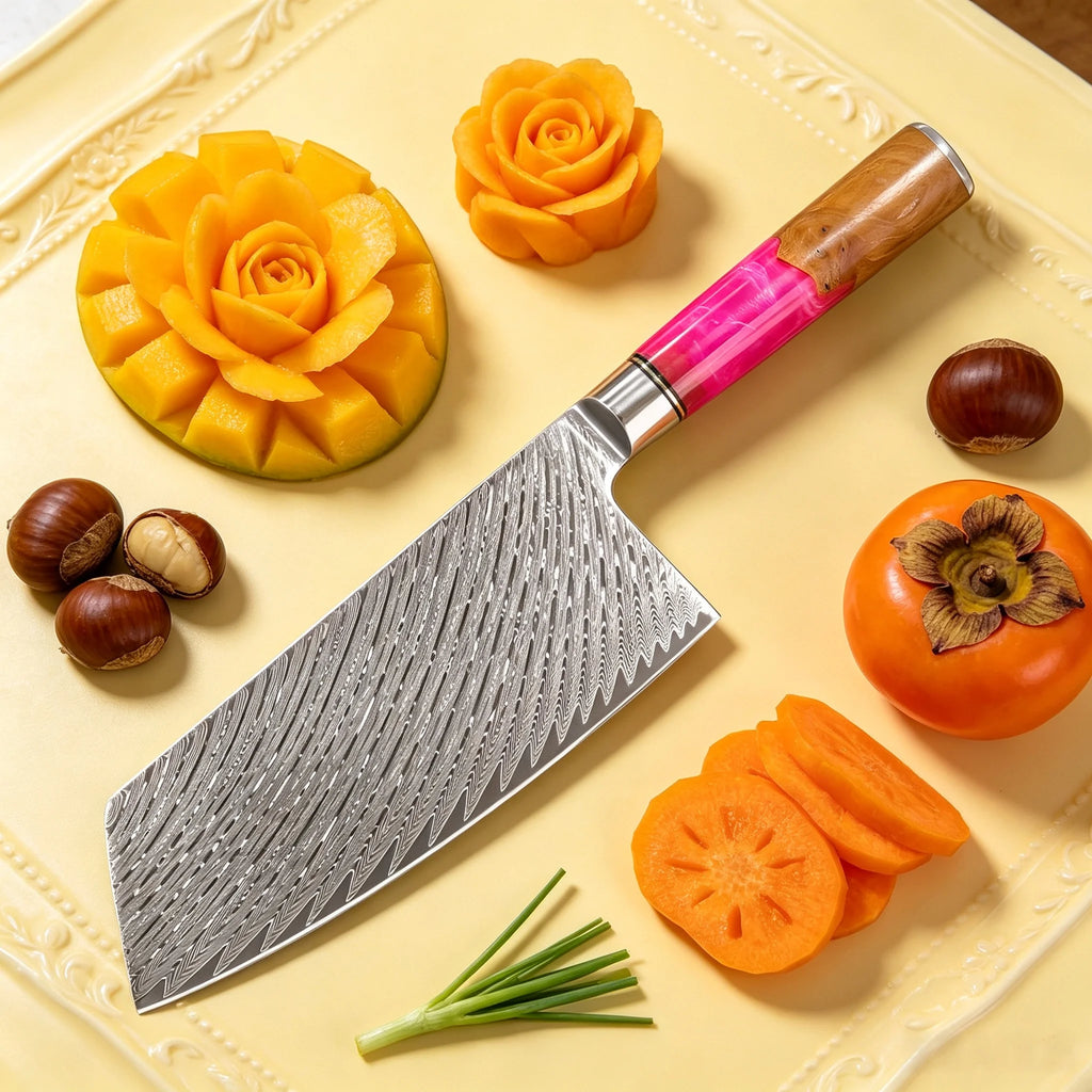 Damascus Steel Chef Knife – Meat, Vegetable & Fruit Cleaver Damascus Chef Knife Axl