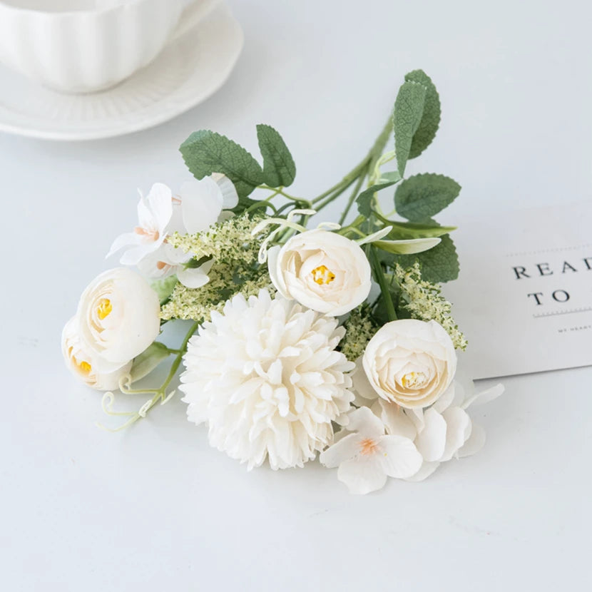 Silk Hydrangea Rose Bud Artificial Flowers – Wedding & Home Décor Artificial Silk Flowers Axl WHITE 4 pcs