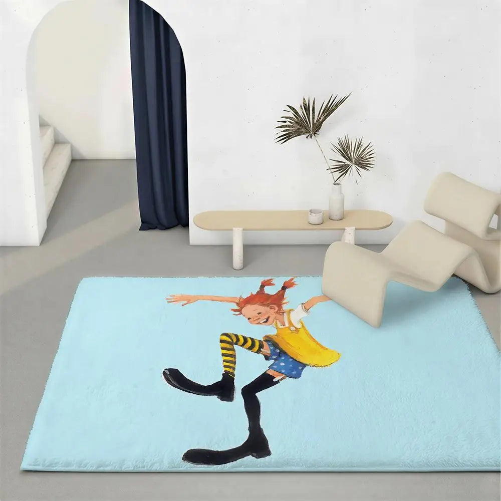 Pippi Longstocking Flannel Floor Mat – Non-Slip Indoor Rug Character Floor Mat Axl White3 50x80cm