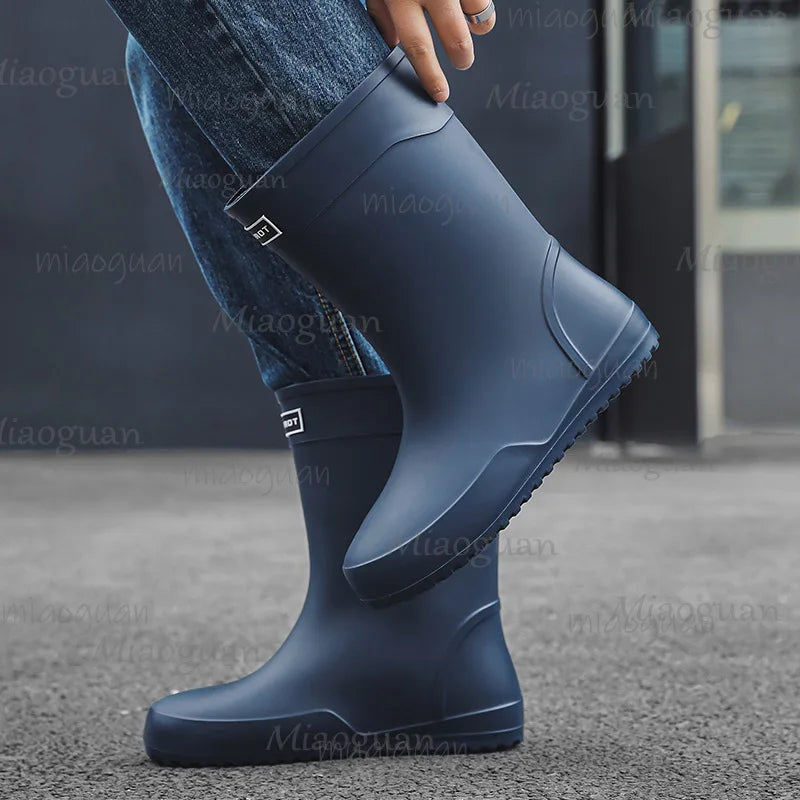 Men's Waterproof Mid-Calf Rain Boots | Non-Slip Rubber Outdoor Men's Rain Boots Axl