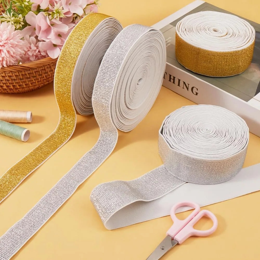 Silver Flat Elastic Band 24mm – 12 Yards Polyester Sewing Roll Sewing Elastic Band Axl