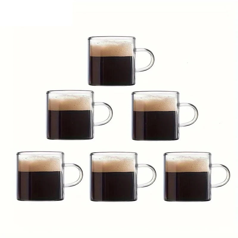 KEMORELA 6-Pack Glass Espresso Cups 4oz with Handle | Microwave Safe Glass Espresso Cups Axl 6PCS 301-400ml