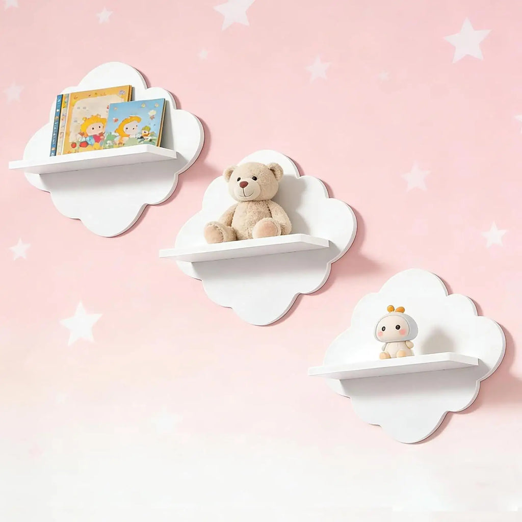 Cloud Shape Floating Wall Shelves – Set of 3 WPC Storage Rack Floating Wall Shelves Axl