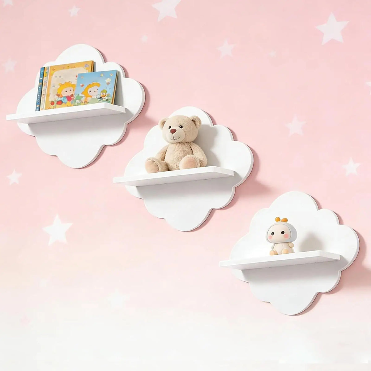 Cloud Shape Floating Wall Shelves – Set of 3 WPC Storage Rack Floating Wall Shelves Axl