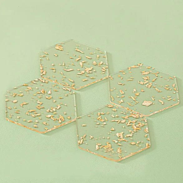 4-Piece Golden Foil Acrylic Coaster Set – Heat Resistant Pads Acrylic Coaster Set Axl Hexagon-4pcs
