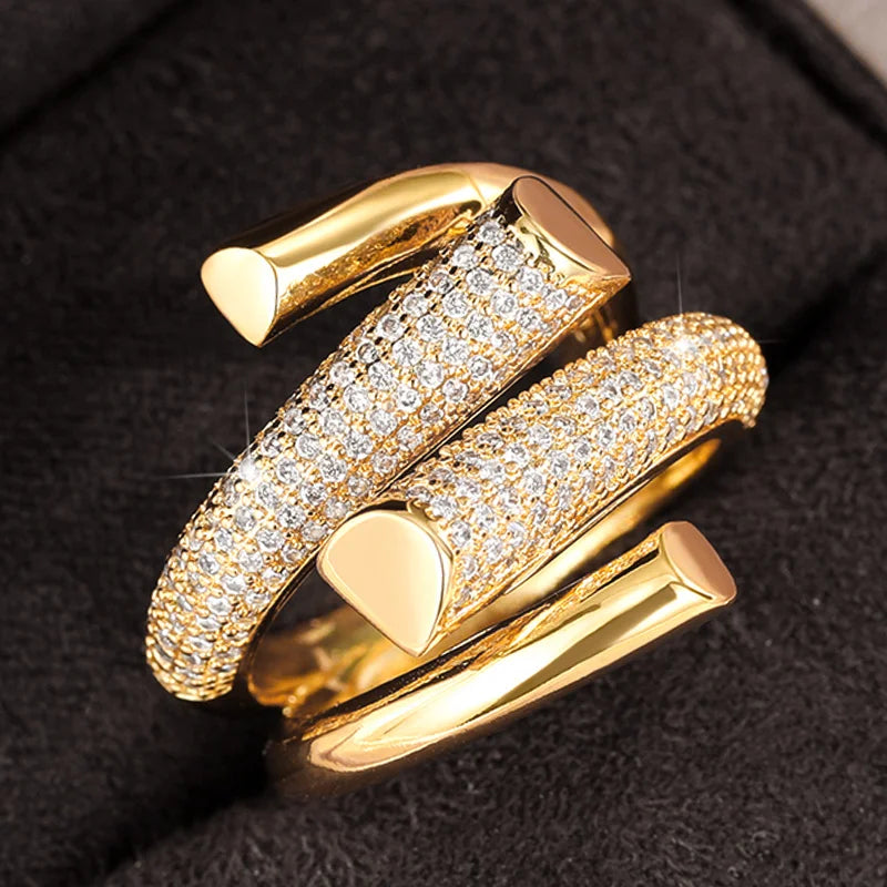 Huitan Geometric Gold CZ Ring – Sparkling Women's Fashion Ring Fashion Ring Axl