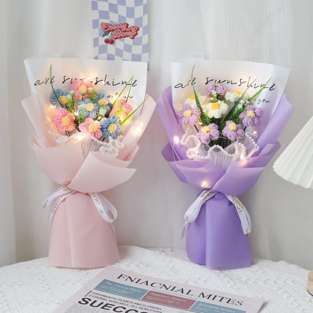 Hand Knitted Crochet Flower Bouquet with LED Lights – Eternal Artificial Flower Bouquet Axl