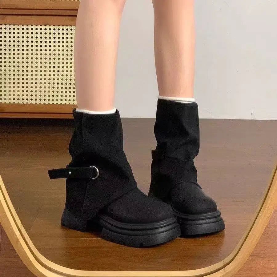 YBQJOO Women's Vintage Platform Block Heel Ankle Boots Platform Ankle Boots Axl Black 36
