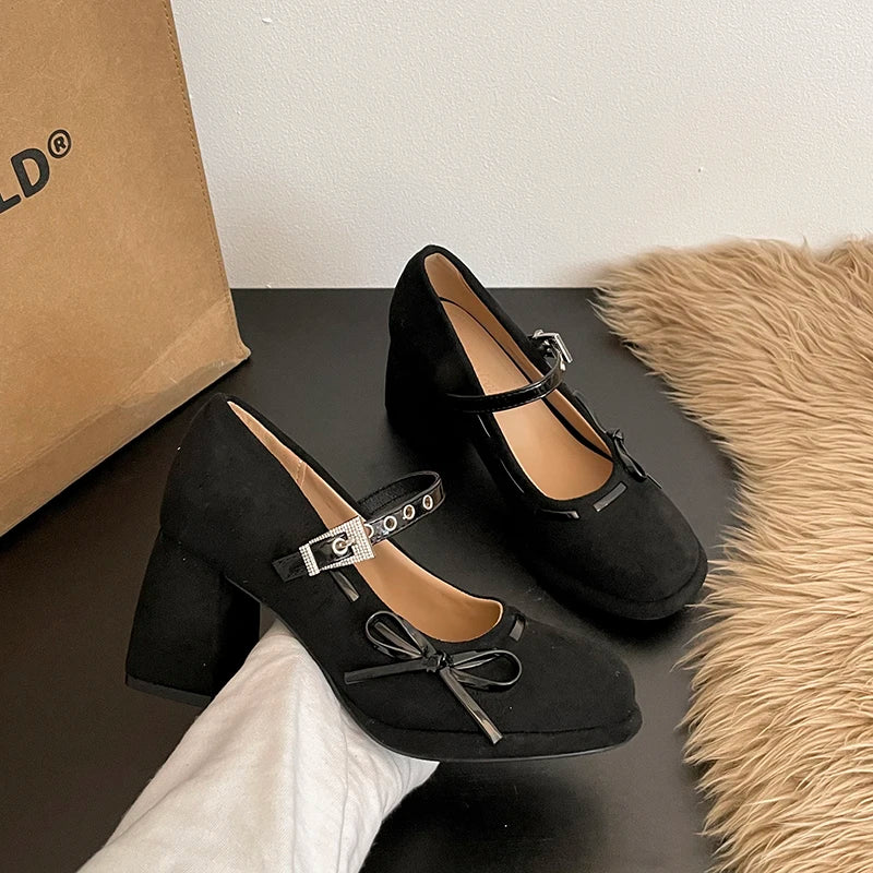 Women's Vintage Mary Jane Pumps – Butterfly-Knot Square Heel Mary Jane Pumps Axl
