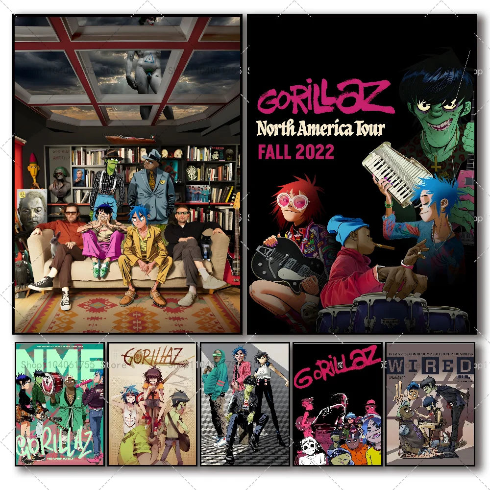 Gorillaz Music Poster – Self-Adhesive Waterproof Wall Art Sticker Wall Art Poster Axl
