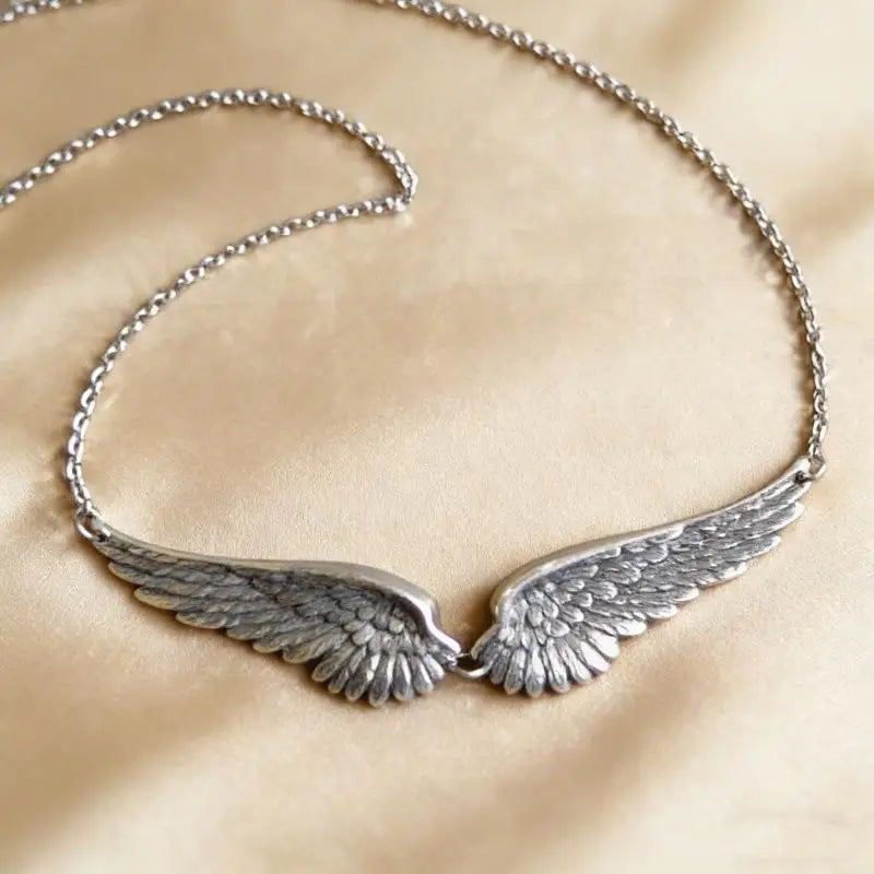 Vintage Silver Angel Wings Feather Choker Pendant Necklace Choker Necklace Axl Silver