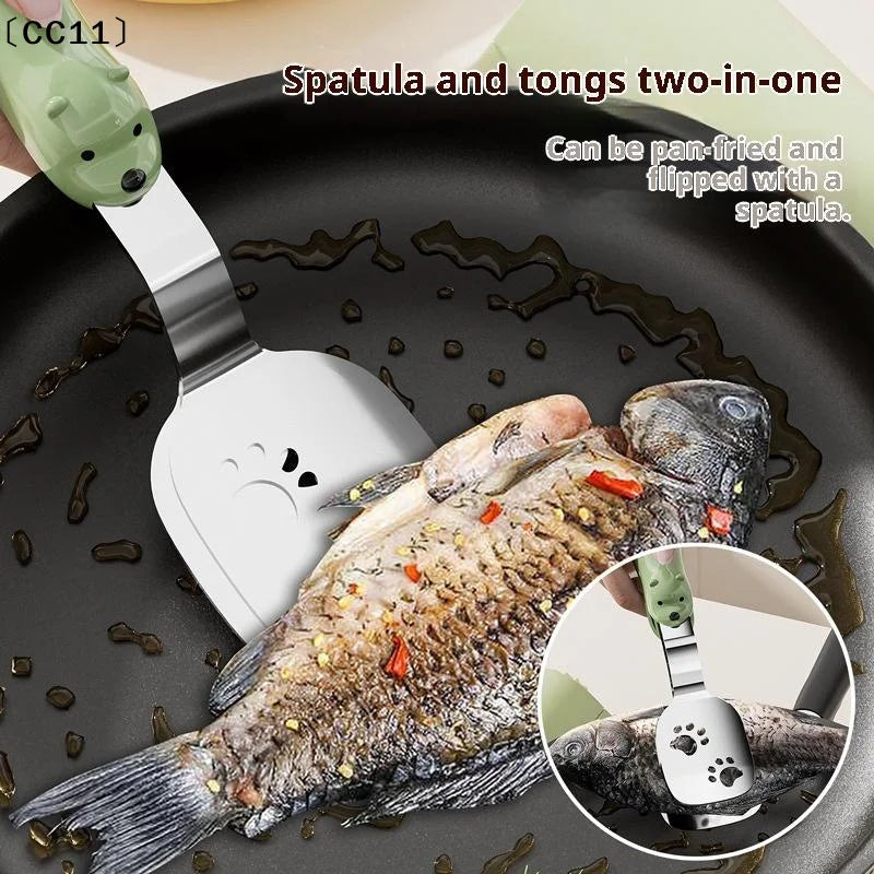 2-in-1 Stainless Steel Fish Spatula & Food Tongs | BBQ Kitchen Kitchen Spatula Tongs Axl