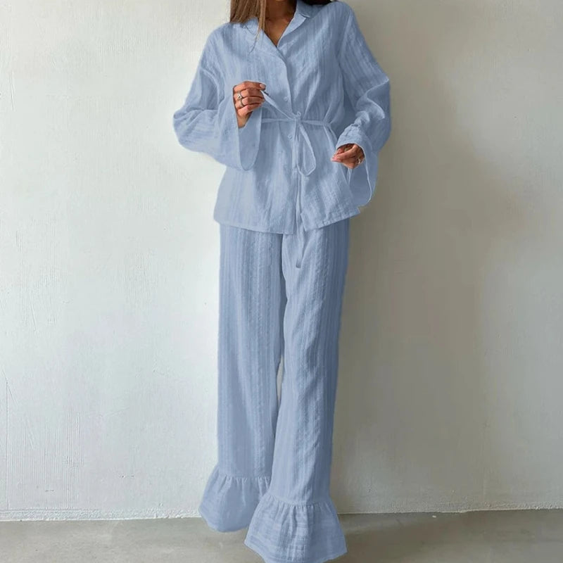 Women's 2-Piece Cotton Pajama Set – Long Sleeve Winter Sleepwear Women's Pajama Set Axl Blue S