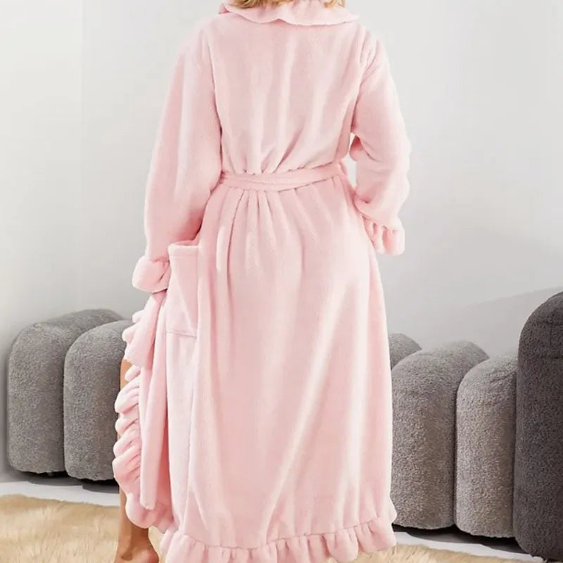 Women's Long Coral Velvet Robe – Soft Thickened Loungewear Women's Robe Axl