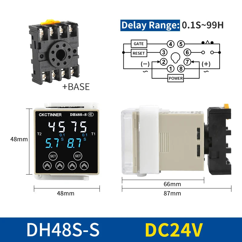 DH48S Digital Time Relay Programmable Cycle Delay Din Rail Digital Time Relay Axl DH48S-S DC24V