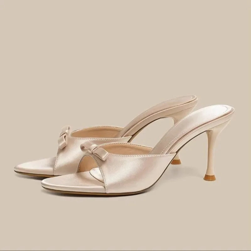 Satin Butterfly-Knot High Heel Slides – Women's Party Sandals High Heel Sandals Axl