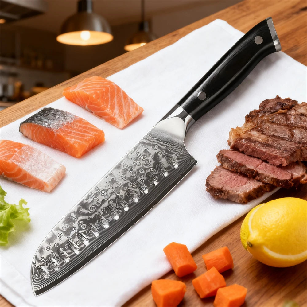 Santoku Kitchen Knife – Sharp Steel Chef & Utility Blade Kitchen Knife Axl