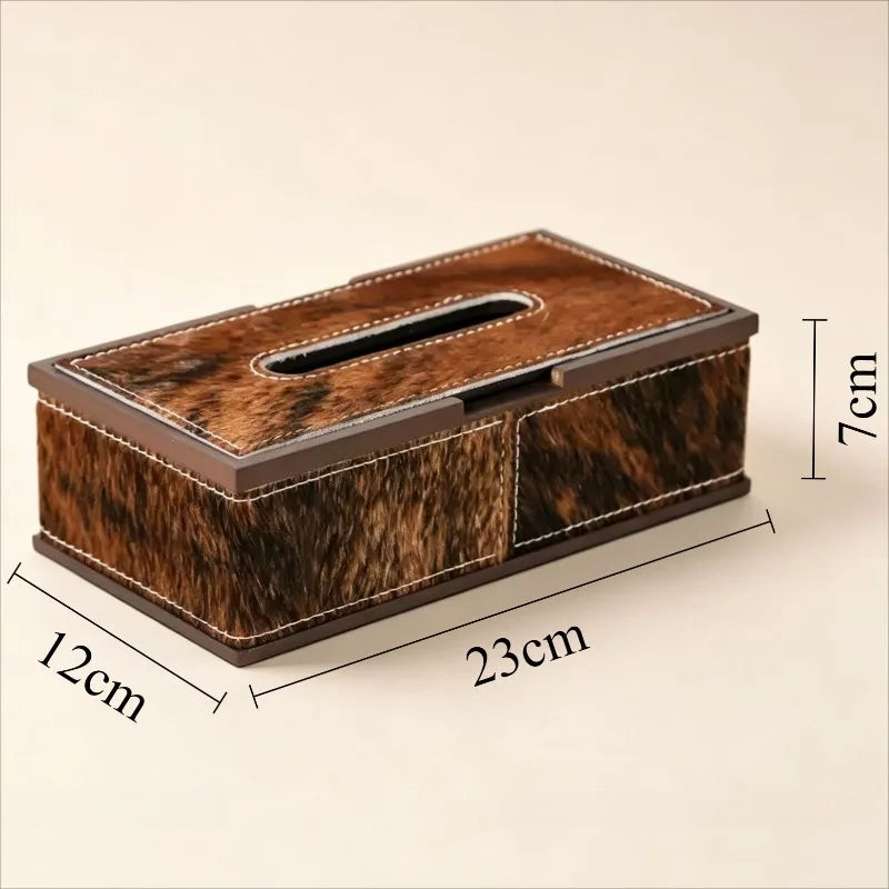 Luxury Horse Hair & Walnut Wood Tissue Box | Decorative Napkin Case Decorative Tissue Holder Axl