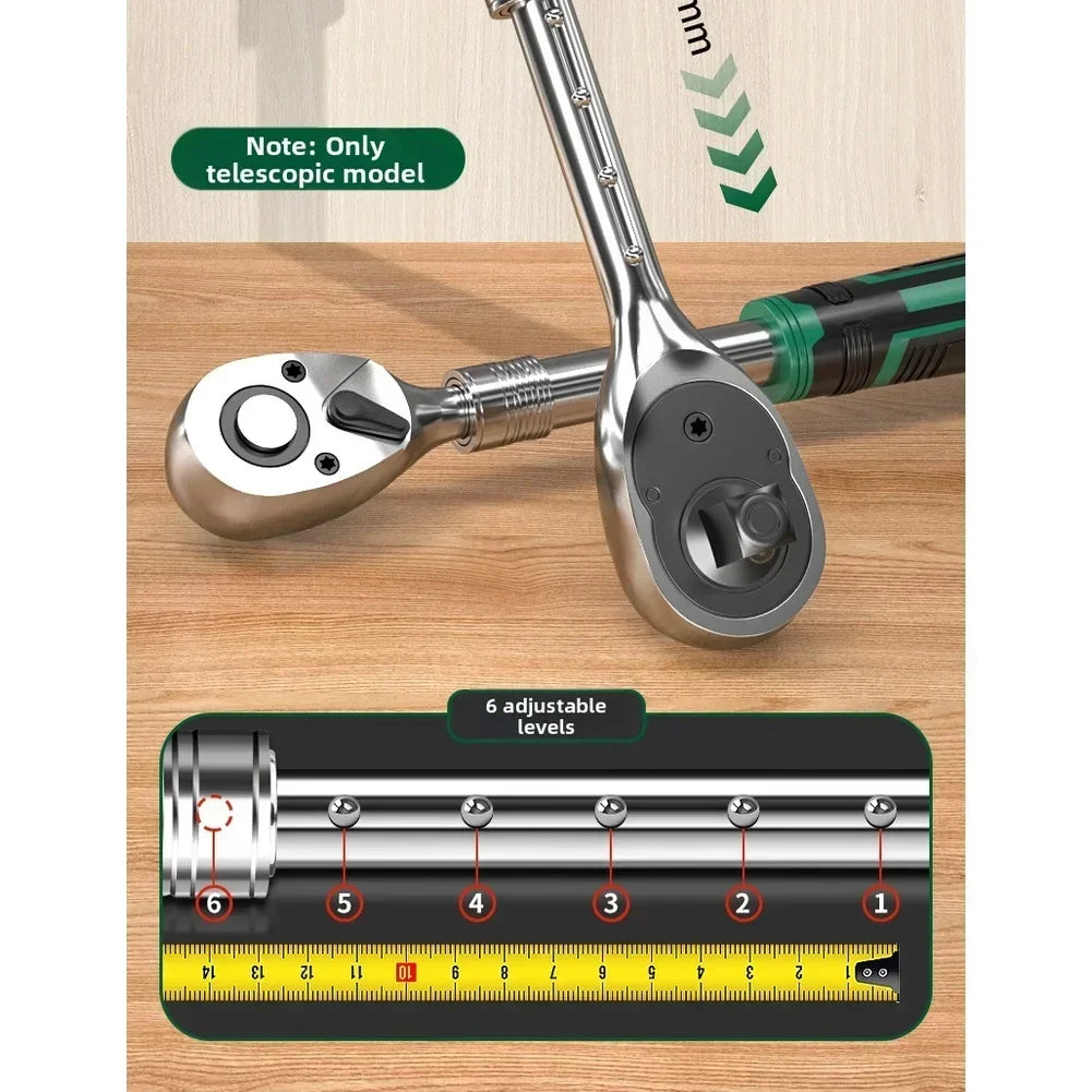 72-Tooth Ratcheting Socket Wrench Set 1/4" & 3/8" Drive Ratchet Socket Wrench Axl