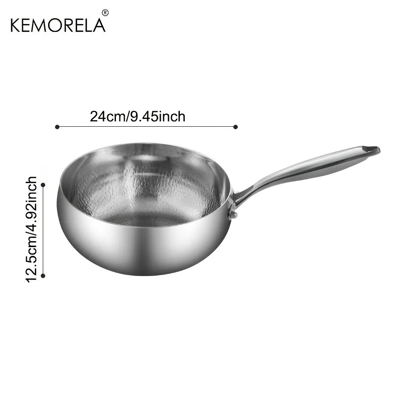 KEMORELA 3-Layer Stainless Steel Wok Pan – Hammered Finish Stainless Steel Wok Axl Without Lid