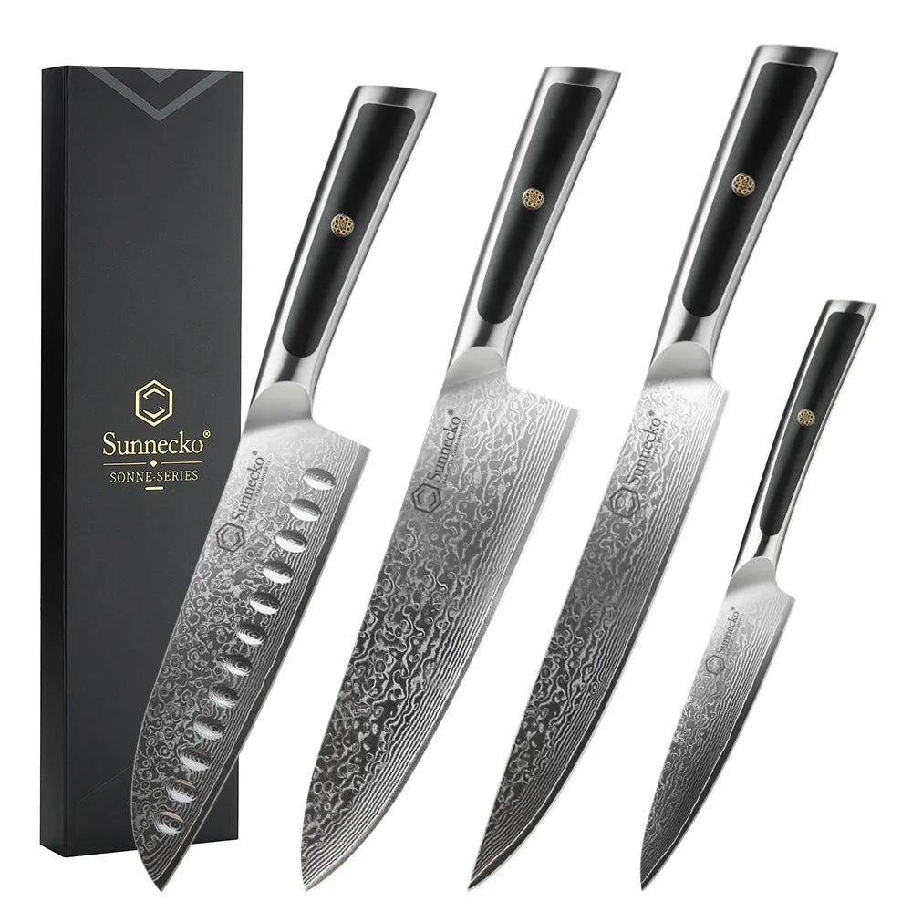 Sunnecko 7-Pc Damascus Chef Knife Set | VG10 Steel HRC60+ Damascus Knife Set Axl 4PCS Knives Set China Mainland