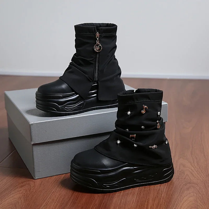 Women's Platform Punk Gothic Ankle Boots | Zip-Up Moto Boots Platform Ankle Boots Axl black 42