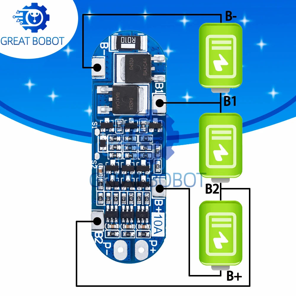 3S 10A 18650 Li-Ion Battery Protection Board 11.1V–12.6V Battery Protection Board Axl Default Title