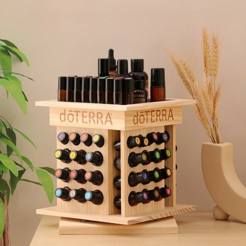Rotating Solid Wood Essential Oil Display Rack – 52 Slots Essential Oil Display Rack Axl