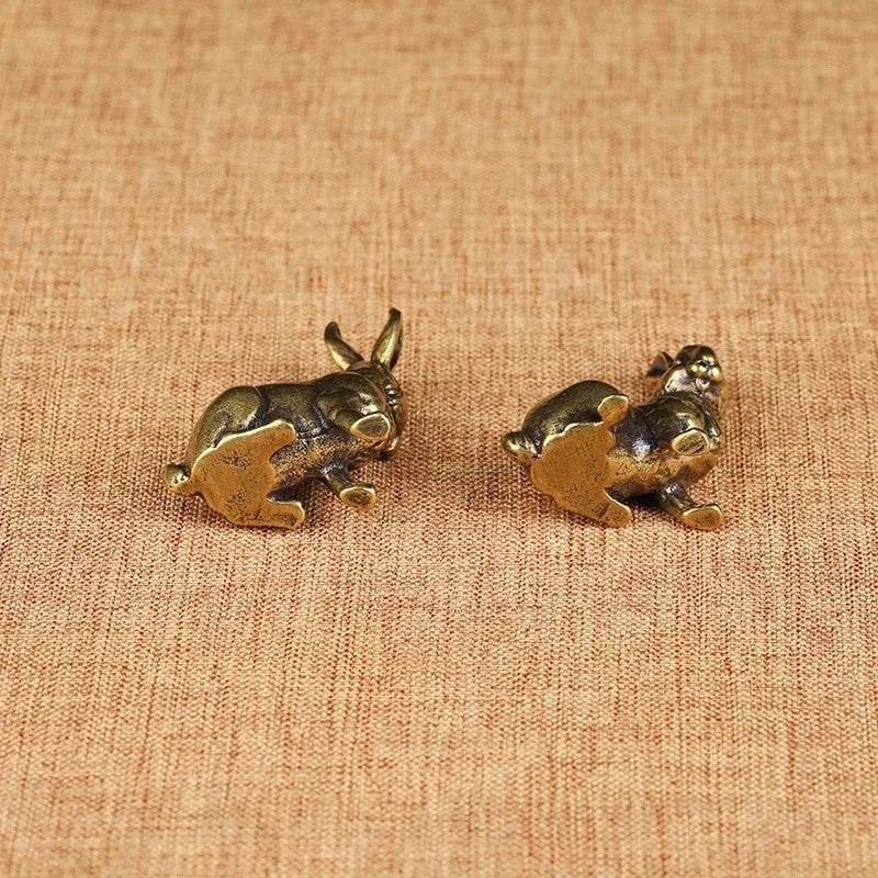 Antique Copper Zodiac Rabbit Statues – Brass Miniature Figurine Pair Brass Miniature Figurine Axl