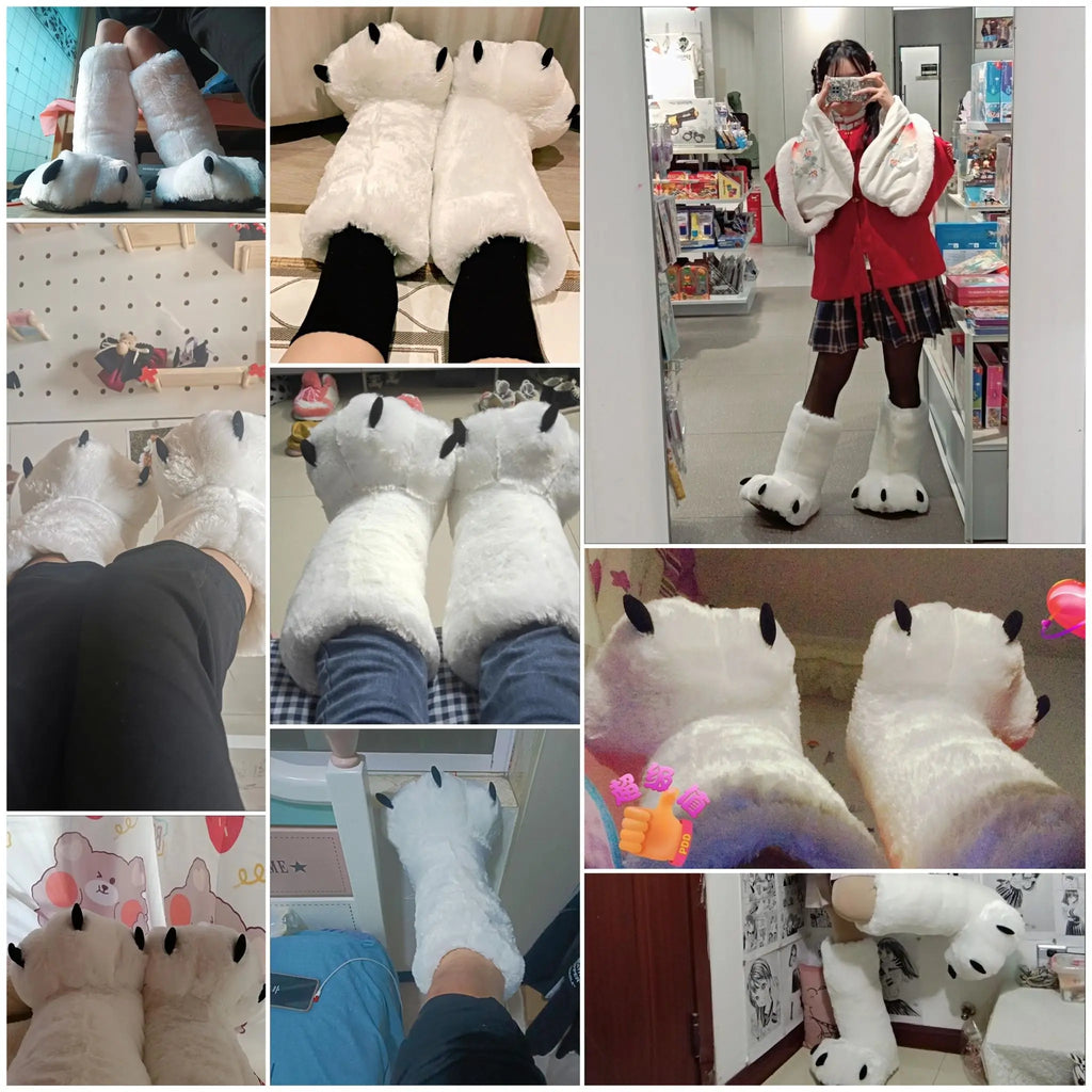 Lorilury Bear Paw Plush Slippers – Warm Winter Indoor Shoes Plush Indoor Slippers Axl