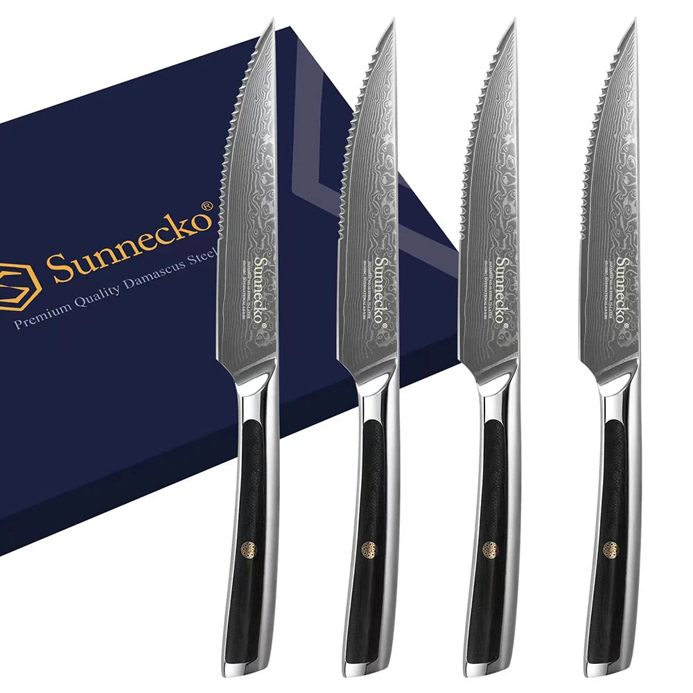 Sunnecko 73-Layer Damascus VG10 Steak Knife & Fork Set Steak Knife Set Axl 4PCS Set B China Mainland